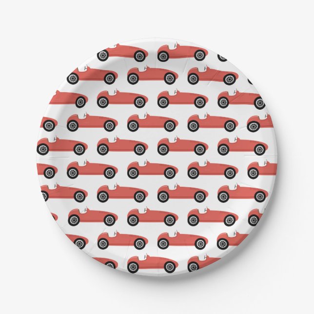 Red Race Car Boy Racing Birthday Party Paper Plates (Front)