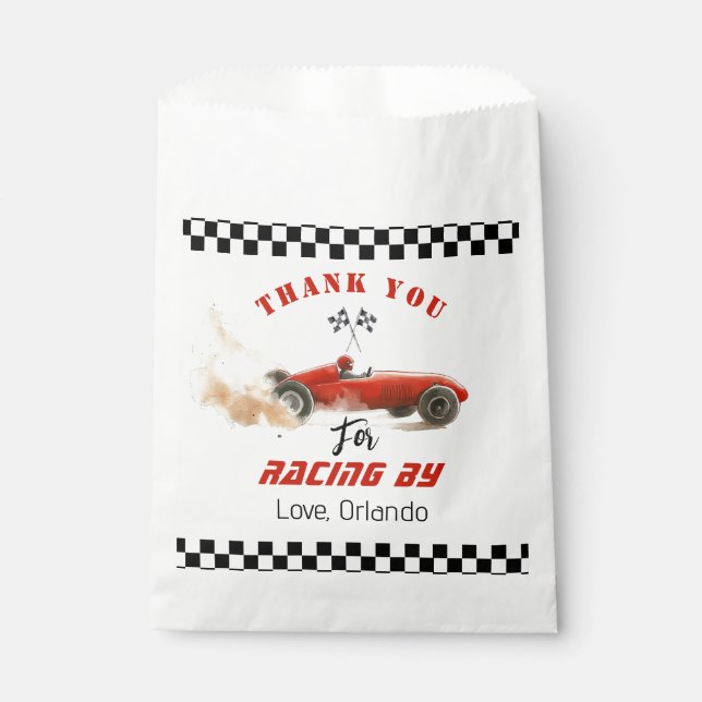 Red race car Boy racing birthday thank you Favor Bag (Front)