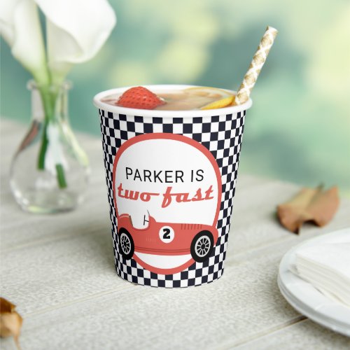 Red Race Car Boy Racing Two Fast Birthday Party Paper Cups