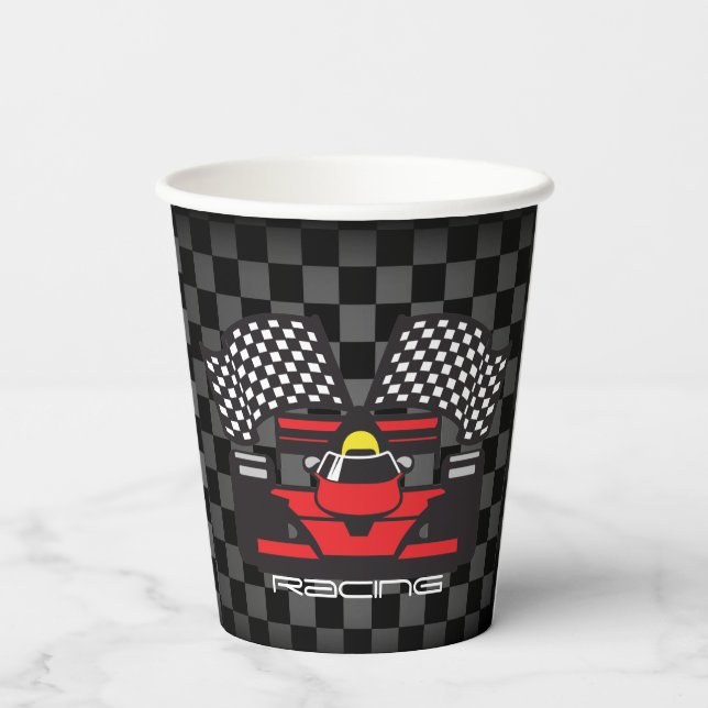 Red Race Car Checkered Design Paper Cup (Back)