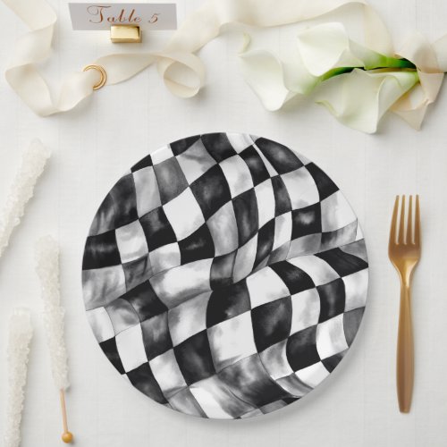 Red Race Car Checkered Flag birthday party Paper Plates