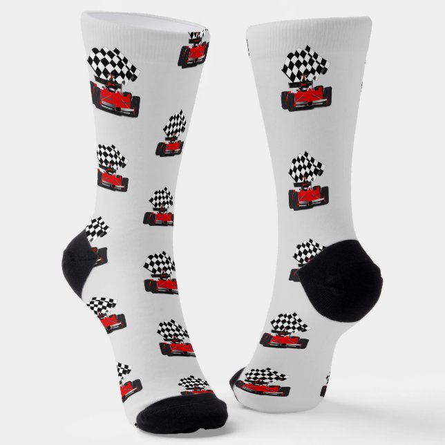 Red Race Car - Checkered Flag Sports Socks (Angled)