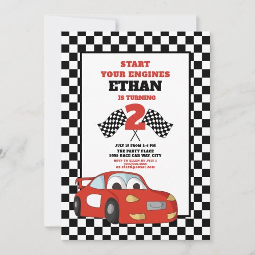 Red Race Car Childs 2nd Birthday Invitation