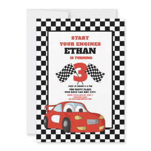 Red Race Car Child's 3rd Birthday Invitation