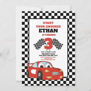 Red Race Car Child's 3rd Birthday Invitation