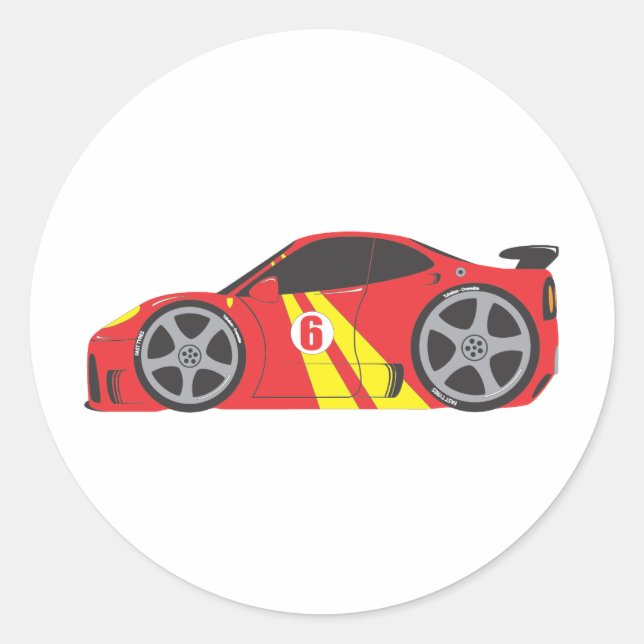 Red Race Car Classic Round Sticker (Front)