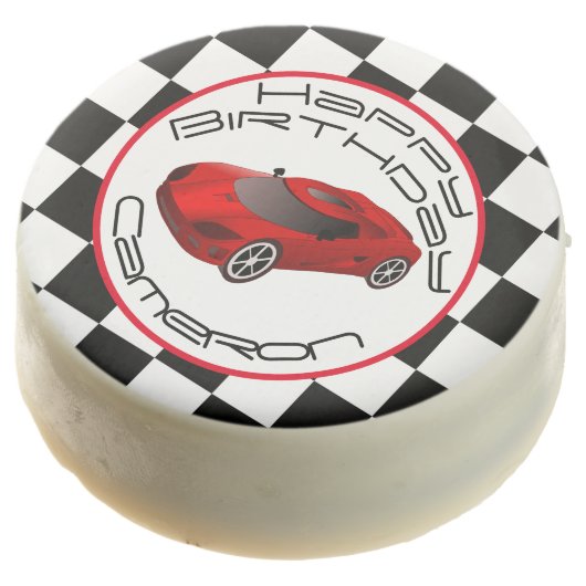 Red Race Car | Custom Birthday Party Chocolate Covered Oreo (Angled)
