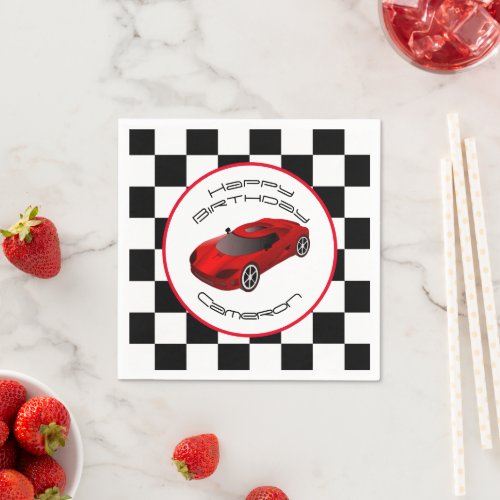 Red Race Car  Custom Birthday Party Napkins