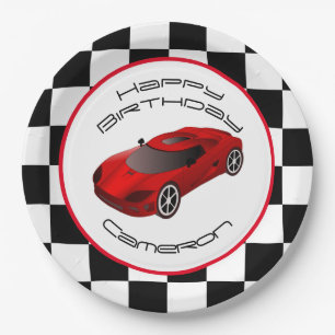 Red Race Car Custom Birthday Party Paper Plates