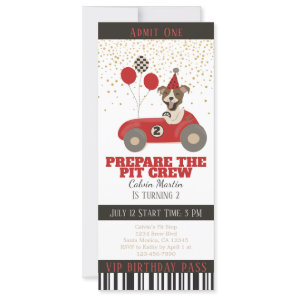 Red Race Car Dog Boys 2nd Birthday Party Ticket