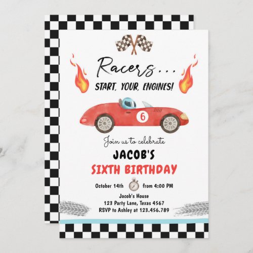 Red Race Car Fast Curious Boy Birthday Invitation