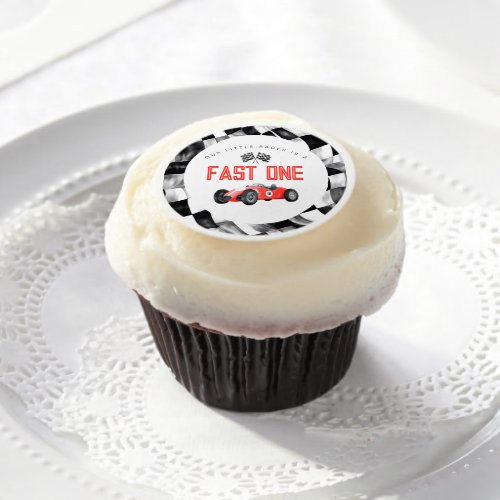 Red Race Car Fast One 1st birthday party Edible Frosting Rounds