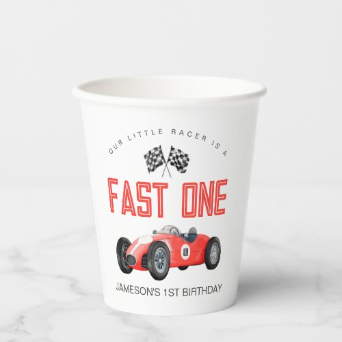 Red Race Car Fast One 1st birthday party Paper Cups
