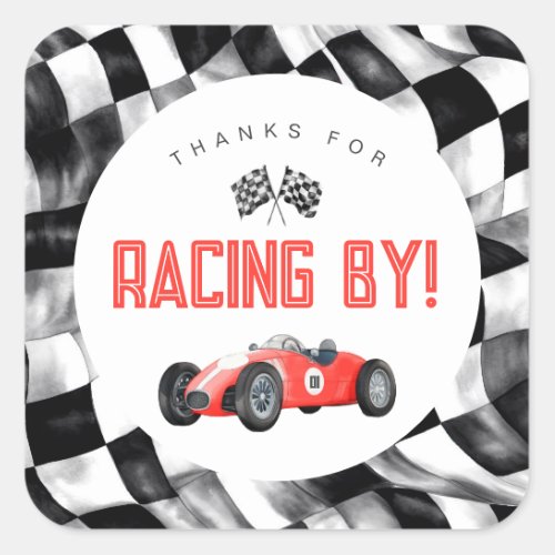 Red Race Car Fast One 1st birthday party Square Sticker