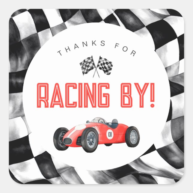 Red Race Car Fast One 1st birthday party Square Sticker (Front)