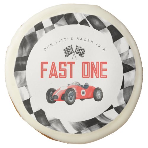 Red Race Car Fast One 1st birthday party Sugar Cookie