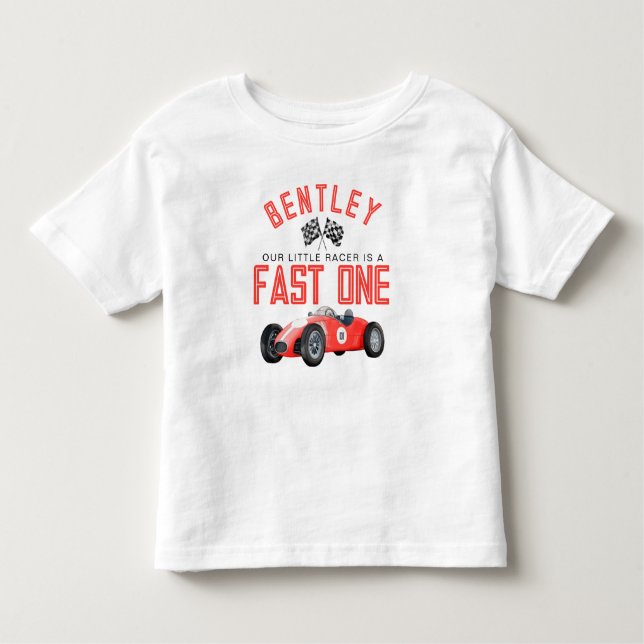Red Race Car Fast One Birthday Boy Shirt (Front)