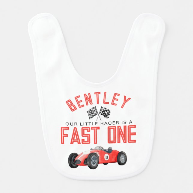 Red Race Car Fast One Birthday Boy Smash Cake Bib (Front)