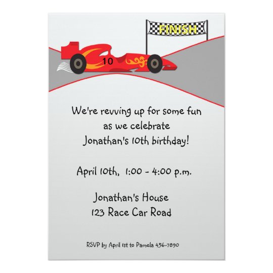 Red Race Car, Finish Line, Birthday Invitation
