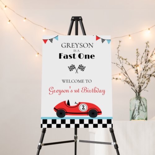 Red Race Car First Birthday Fast One Welcome Foam Board