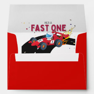 Red Race Car First Birthday Party Envelope