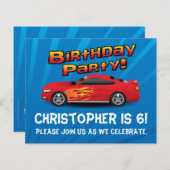 Red Race Car Flames Boys Birthday Party Invitation (Front/Back)