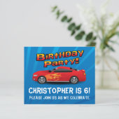 Red Race Car Flames Boys Birthday Party Invitation (Standing Front)