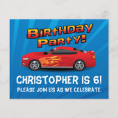 Red Race Car Flames Boys Birthday Party Invitation (Front)