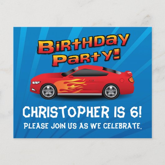 Red Race Car Flames Boys Birthday Party Invitation (Front)