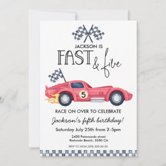 Red Race car flames Fast & Five 5th Birthday party Invitation