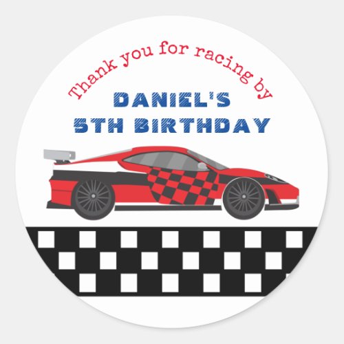 Red Race Car for Kids Boys Birthday Party Classic Round Sticker