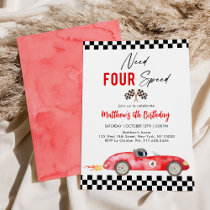 Red Race Car Fourth Birthday Invitation