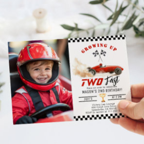 Red race Car Growing up Two Fast Photo Birthday Invitation