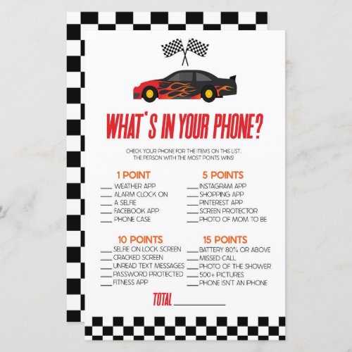 Red Race Car In Your Phone Baby Shower Game