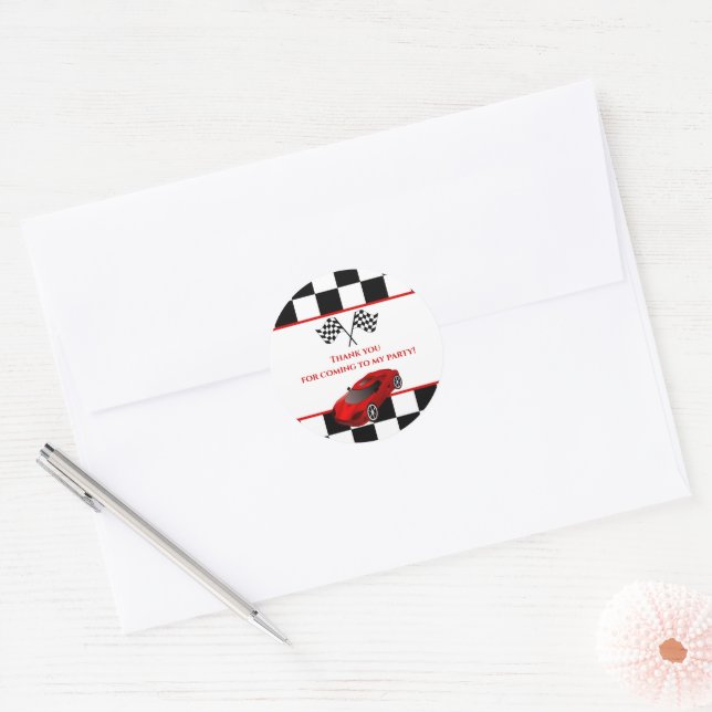 Red Race Car | Kids Birthday Party Favor Classic Round Sticker (Envelope)