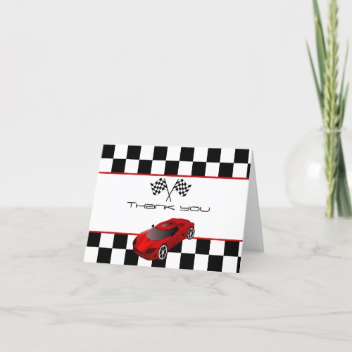 Red Race Car  Kids Birthday Party Thank You Card