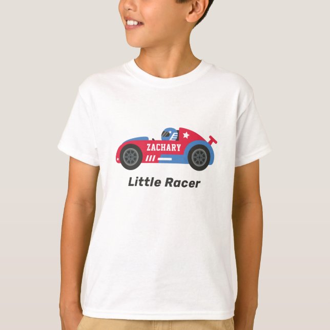 Red Race Car Little Racer Boy Personalized T-Shirt (Front)