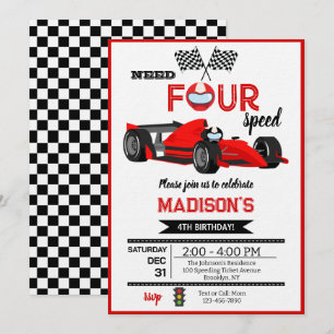 Red Race Car Need Four Speed Birthday Party Invitation