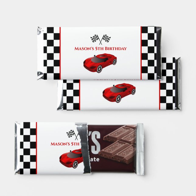 Red Race Car Party Hershey Bar Favors (Front)
