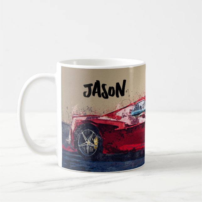 Red Race Car Personalized Coffee Mug Gift (Left)