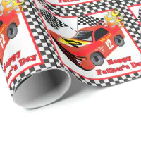 Red Race Car Personalized Father's Day Gift Wrapping Paper