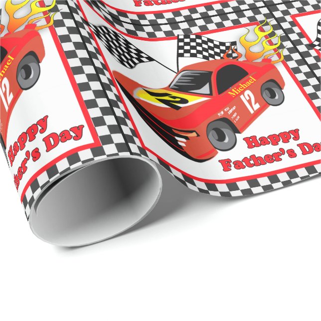 Red Race Car Personalized Father's Day  Gift Wrapping Paper (Roll Corner)