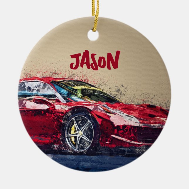 Red Race Car Personalized Ornament Gift (Front)