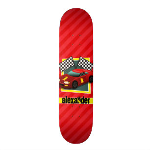 Red Race Car; Scarlet Red Stripes Skateboard