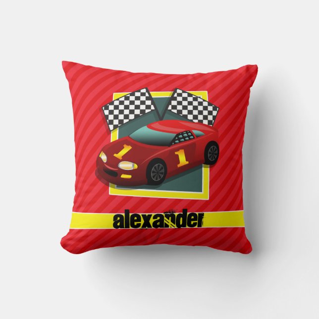 Red Race Car; Scarlet Red Stripes Throw Pillow (Front)