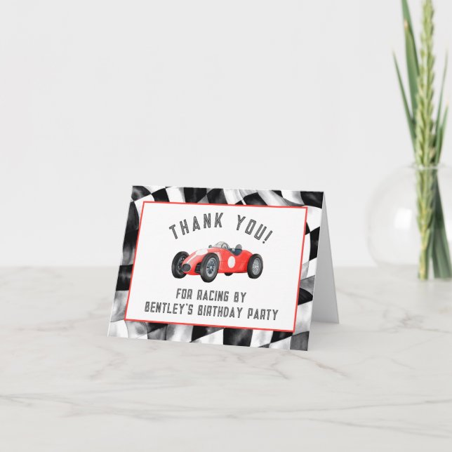 Red Race Car Thank You Card Birthday Party (Front)