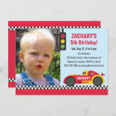 Red Race Car Themed Boys Birthday Party Photo Invitation (Front/Back)