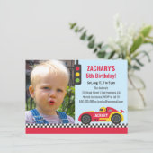 Red Race Car Themed Boys Birthday Party Photo Invitation (Standing Front)