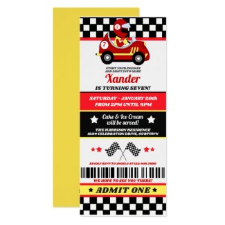 Red Race Car Ticket Style Birthday Party Invitation