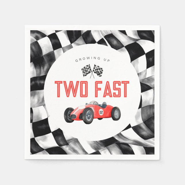 Red Race Car TWO Fast 2nd birthday party Napkins (Front)